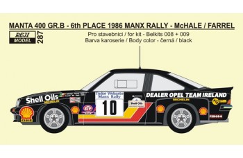Decal – Opel Manta 400 Gr.B - 1986 Tudor Webasto Manx Rally - McHale / Farrel